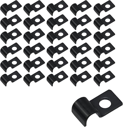 Miniatura 16 de Wealrit 50 abrazaderas de tubo de un agujero, soporte de tensión negro en forma de U, abrazadera de conducto de correa en forma de U, clip de tubo
