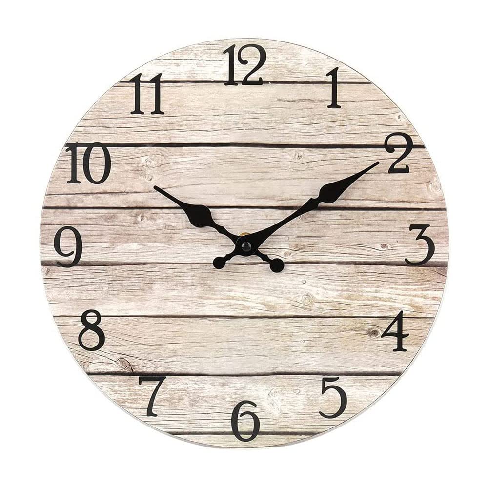 Dotbuy-Shop Wood Grain Wall Clock Silent Non Ticking 25Cm, Round Battery Operated Vintage Decorative Clocks Arabic Numeral Quartz Wall Clock For Bedroom,Living Room, Home, Kitchen, Office (10Inch,)