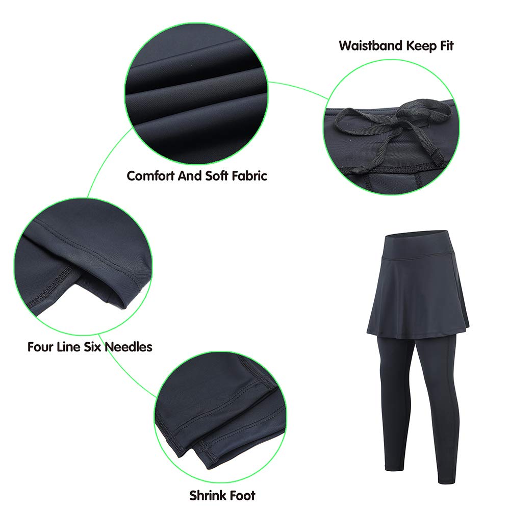 Turnhier - Leggings de tenis con bolsillos, diseño de Capris con faldas para golf