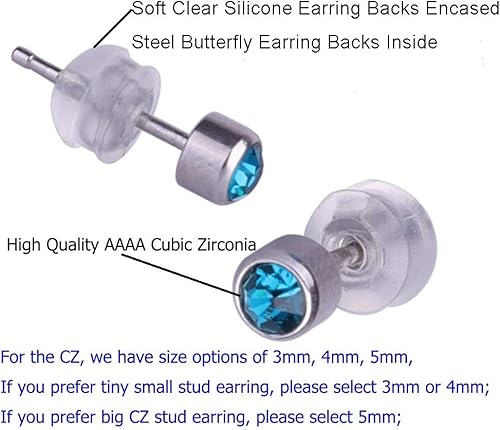 Miniatura 2 de 12 Pairs surgical Stainless Steel CZ Stud Earrings for Women, Cubic Zirconia Birthstone Stud Earrings Set with Clear Silicone Earring Backs