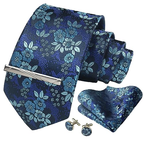 Image of Paisley Floral Mens Tie Formal Necktie Pocket Squares Ties Clips Cufflinks Classic for Men Set
