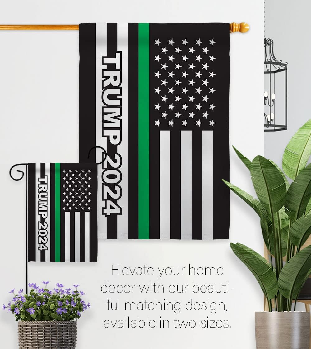 Trump Flag 2024 Thin Green Line House Flag 2 pcs Pack Patriotic Vote President Democrat Republican Tea Party United State American Election Banner Small Garden Yard Gift Double-Sided, Made in USA