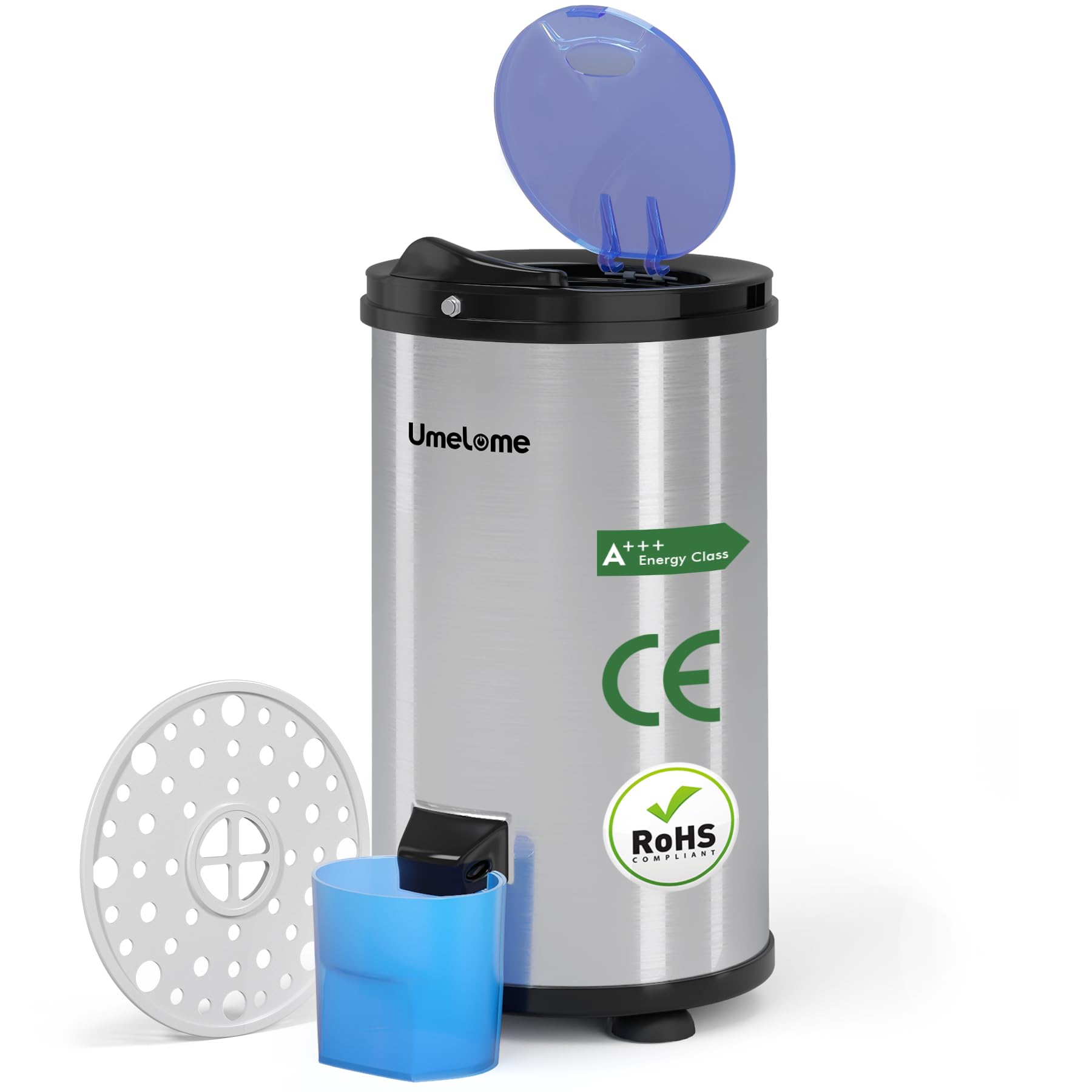 Spin Dryer 4kg by Umelome, Energy&Power Saving Spinner 2800 RPM Clothes Dryer, Energy Efficiency Class: A+++, Gravity Drain dryer, Silvery