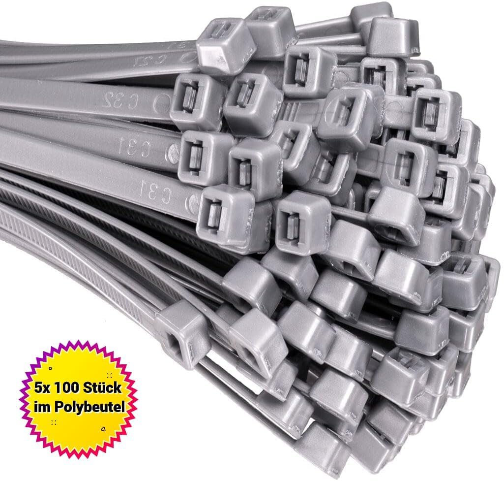 Set di fascette da parete con 5 x 100 pezzi, in diversi colori (grigio)