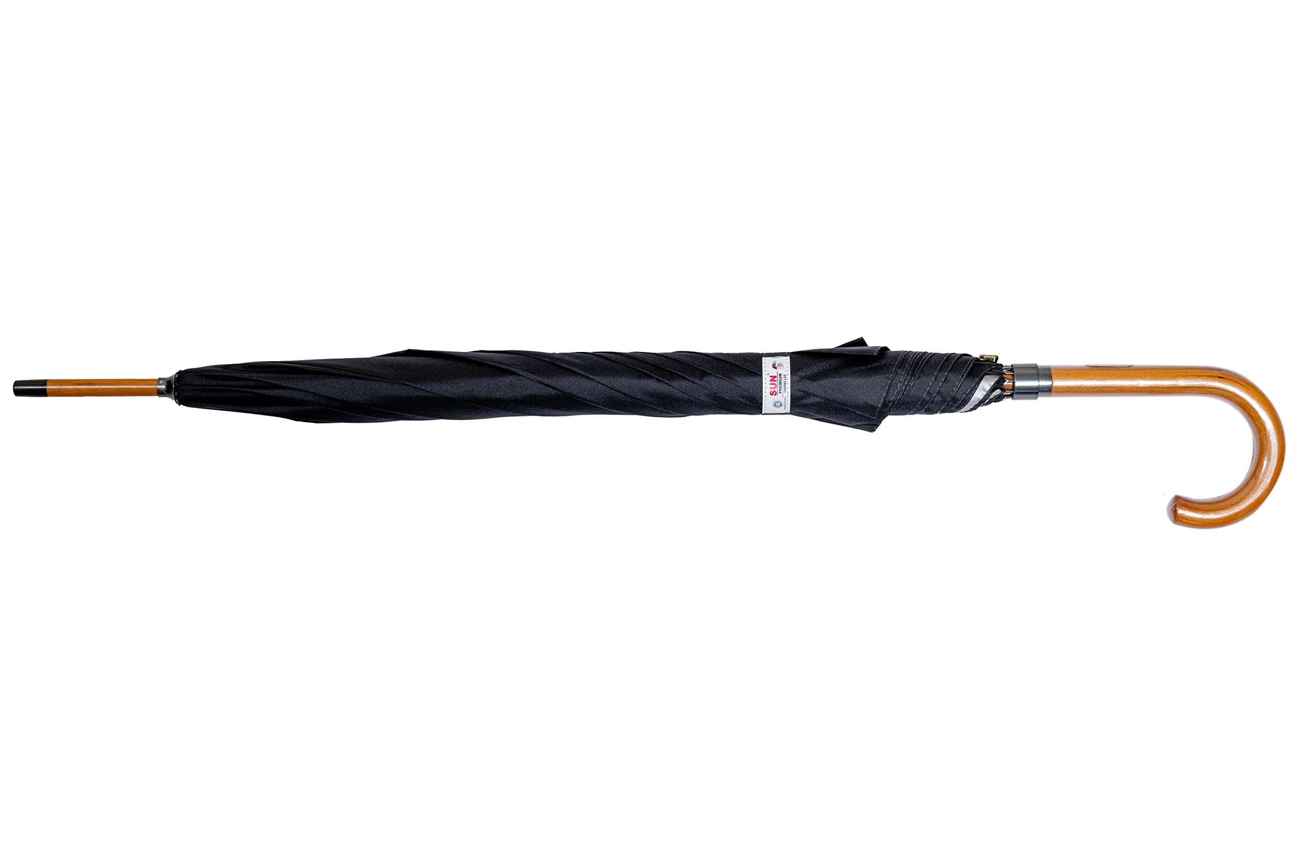 Sun Reporter Umbrella Black Stick Wooden UV Protective Crook Handle 41 Inches Automatic Open 1