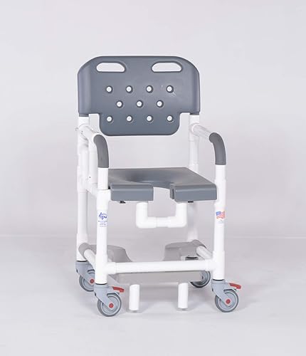Miniatura 3 de PLT817 FRRDA Platinum Line - Silla de ducha para uso sobre inodoro y en la ducha con brazo derecho y reposapiés deslizable (azul)