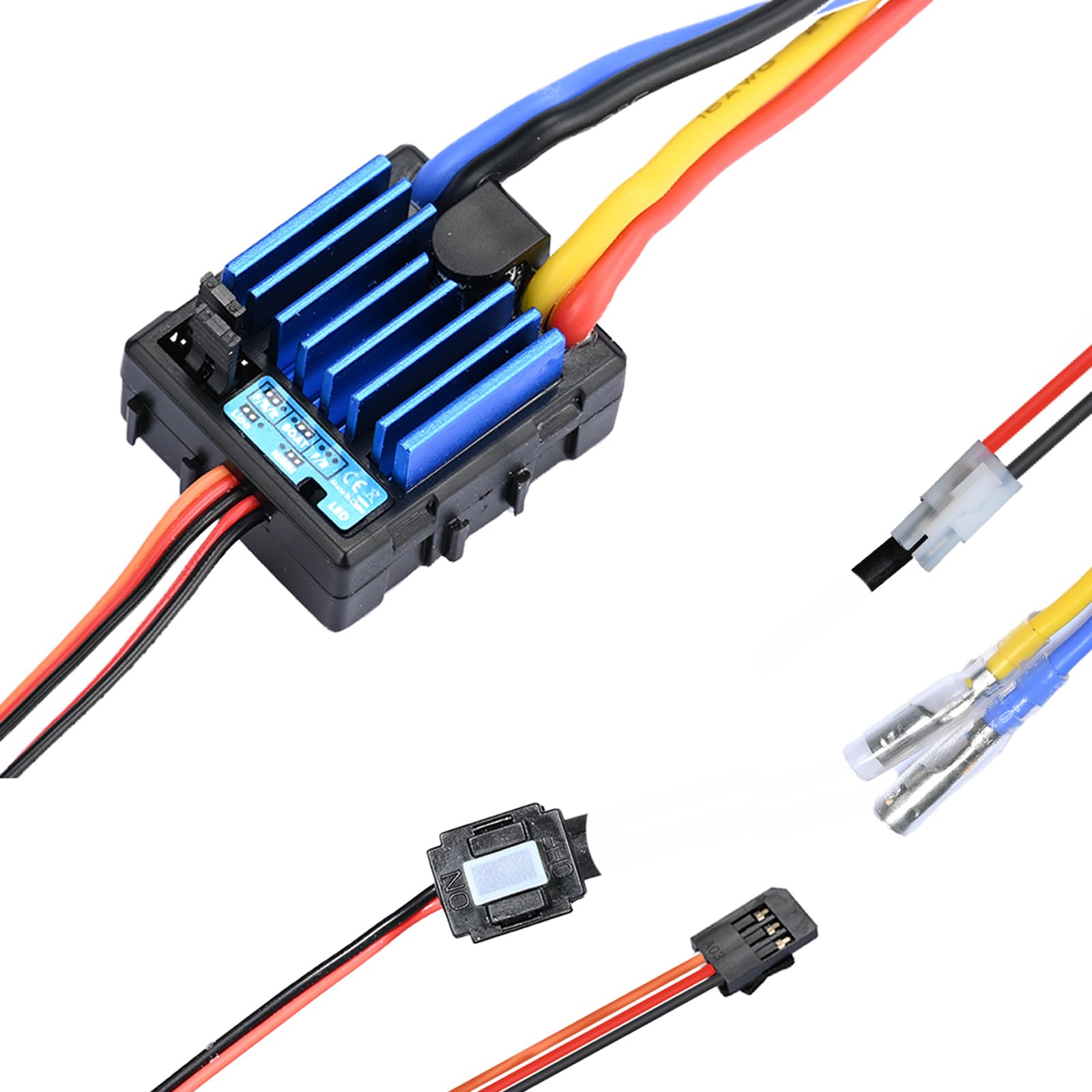 Waterproof Brushed 60A ESC with Dirtproof Switch for 1/10 Traxxas HPI Redcat Tamiya RC Truck, Buggy, Short Course Truck and Rock Crawler