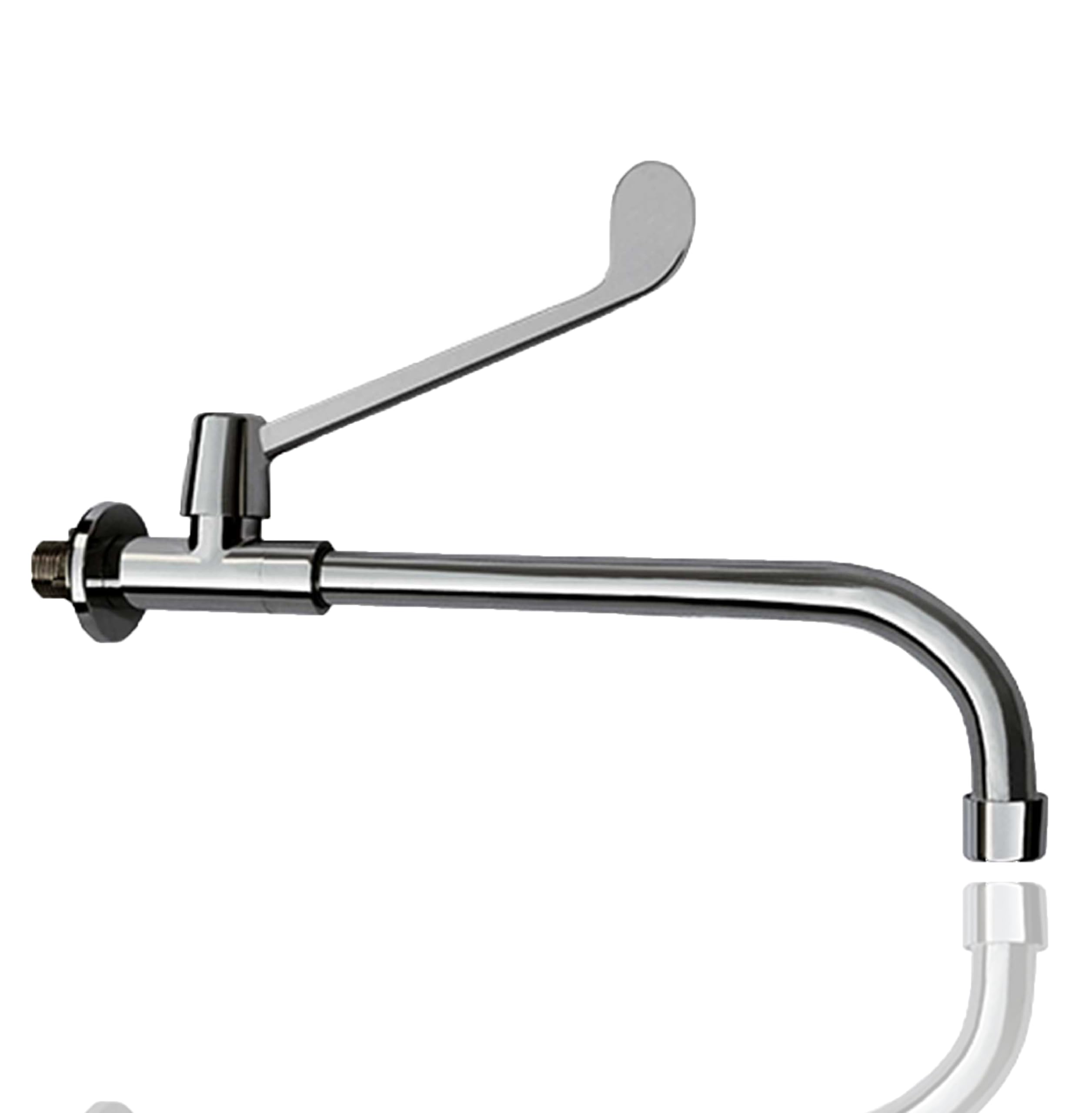 Rubinetto medical da parete a leva clinica lunga – 1 acqua (solo fredda), azionamento a gomito, design ergonomico, cartuccia ceramica, corpo in ottone cromato