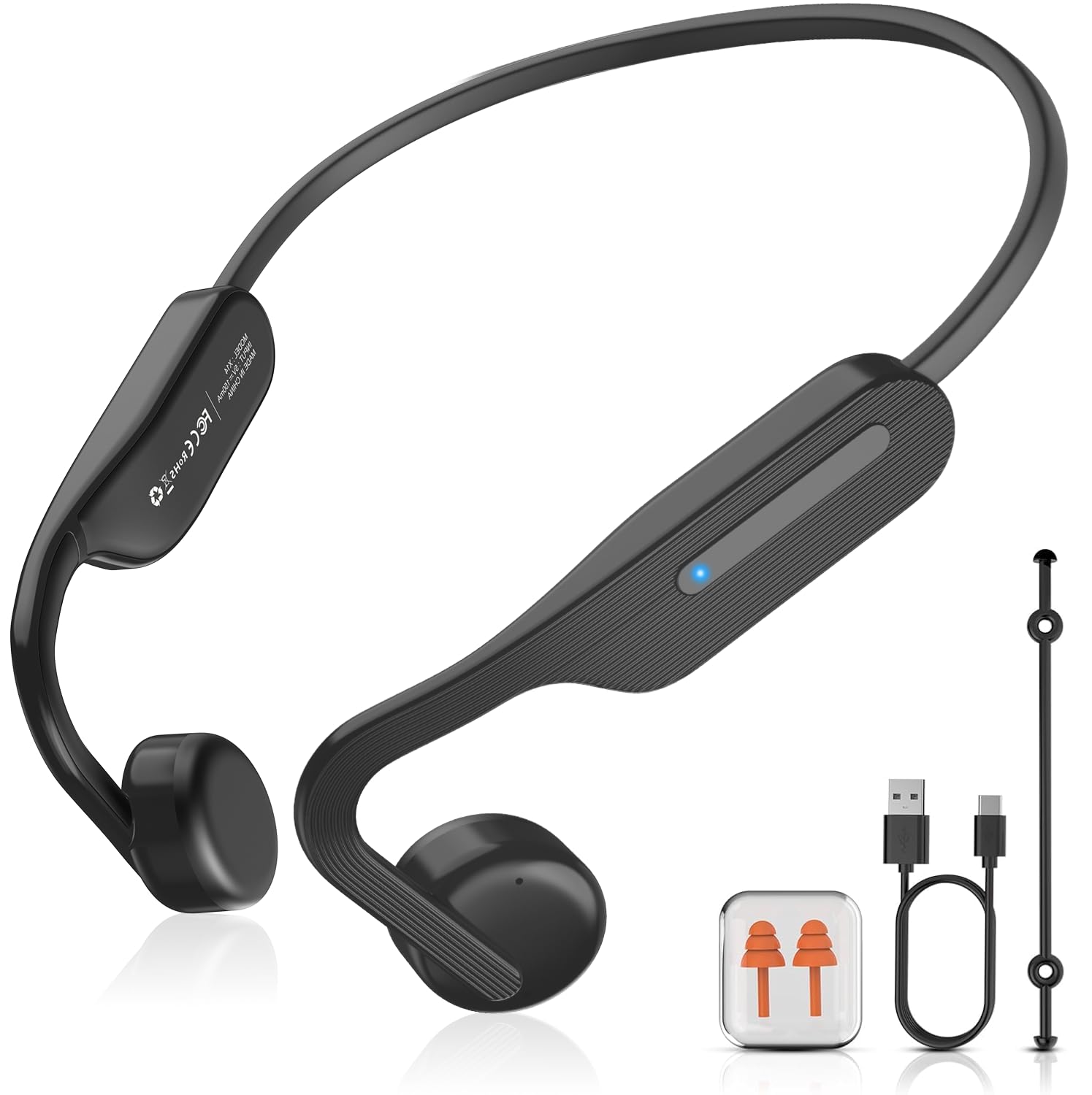 Bone Conduction Headphones Wireless Headphones Bluetooth 5.3 Open Ear Headphones 10H Playtime Sports Earphones with Mic, IPX6 Waterproof Headset for Running,Cycling, Hiking, Driving Black