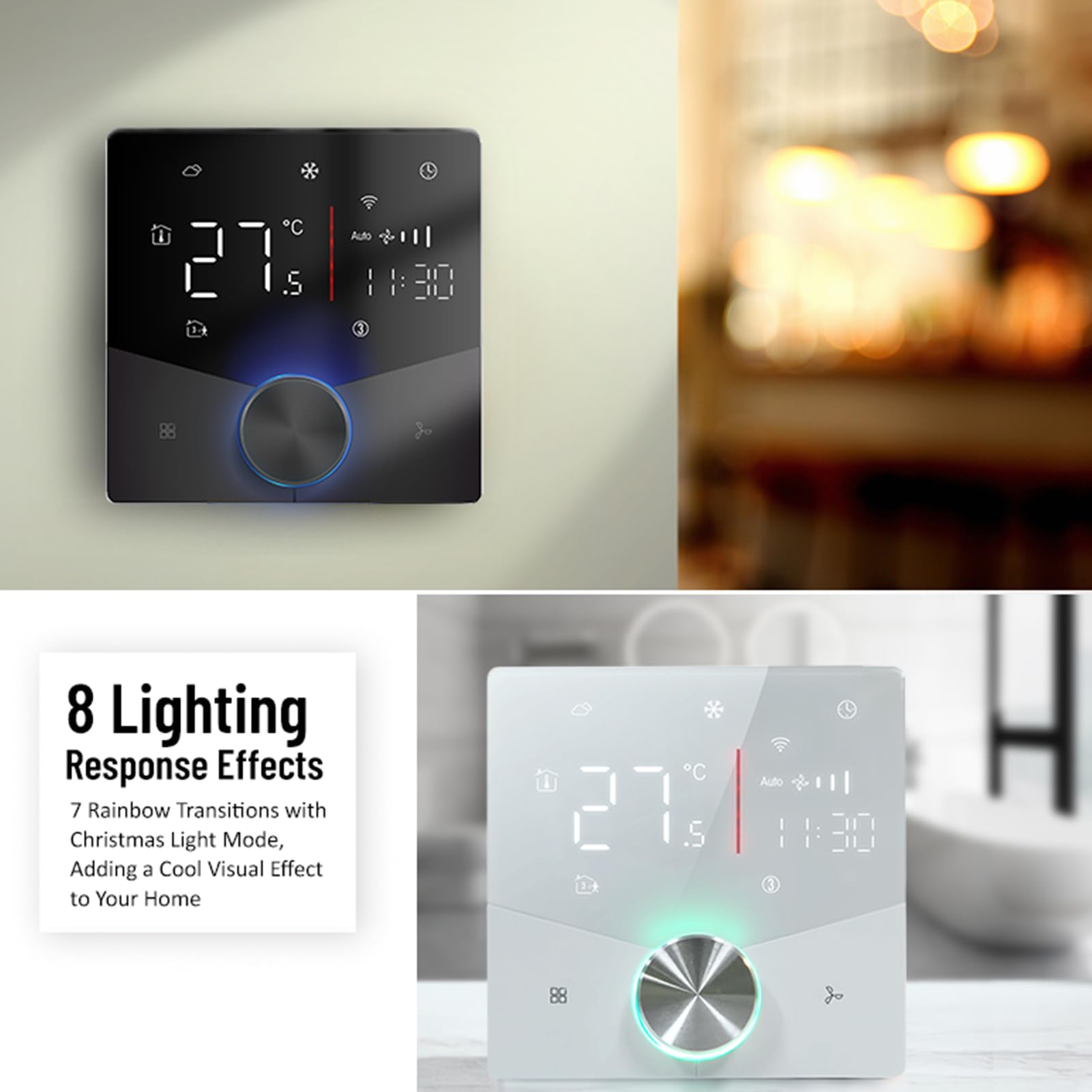 SEAFRONT Termostato Wifi 5 e 2 Termostato Programmabile Controller per Climatizzatore Wifi Smart con Manopola LED e Tasto Touch Sovradimensionato (WHITE)