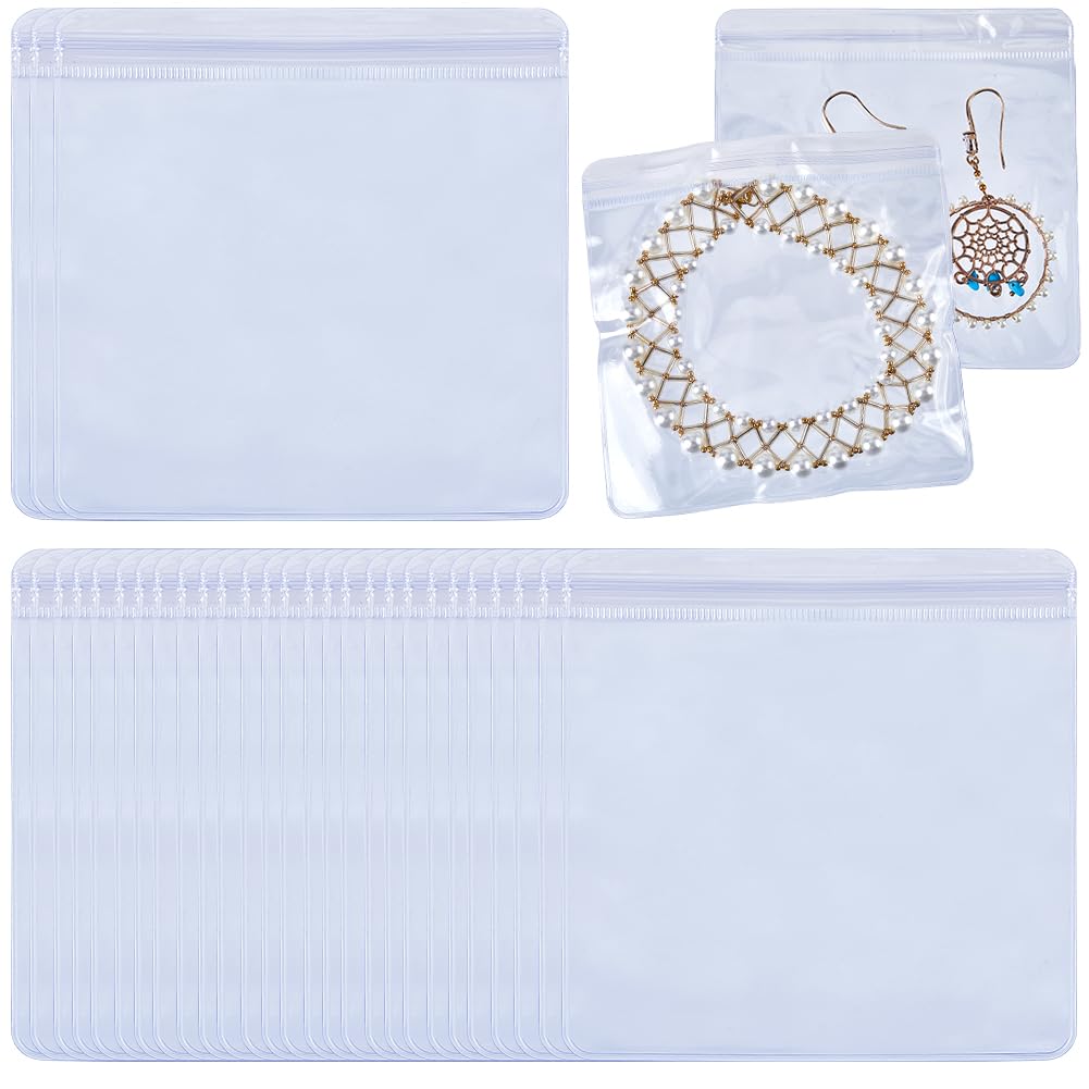 SOFPLATE 80Pcs 4.72 x 4.72 Inch PVC Self Seal Jewelry Bags Resealable Plastic Pouches Light Blue Square Transparent Zip Lock Packing Storage Bag for Jewelry Rings Earrings Necklaces Holding Packaging