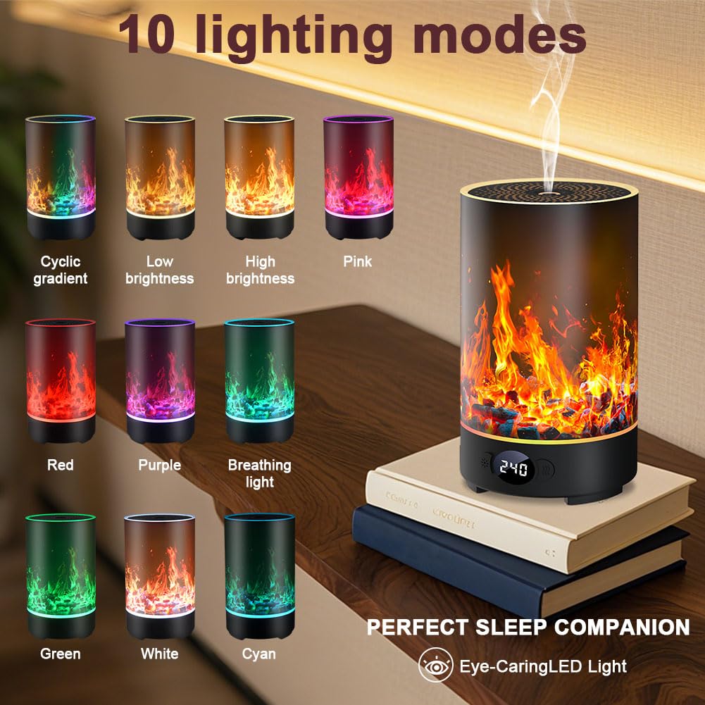 Diffusore di Oli Essenziali, 200ML Diffusore Aromi Umidificatore, Diffusori Olio Essenziale, Umidificatore con luci, 10 Tipi di Luci LED, 5 modalità di nebbia, con Timer, Spegnimento Automatico