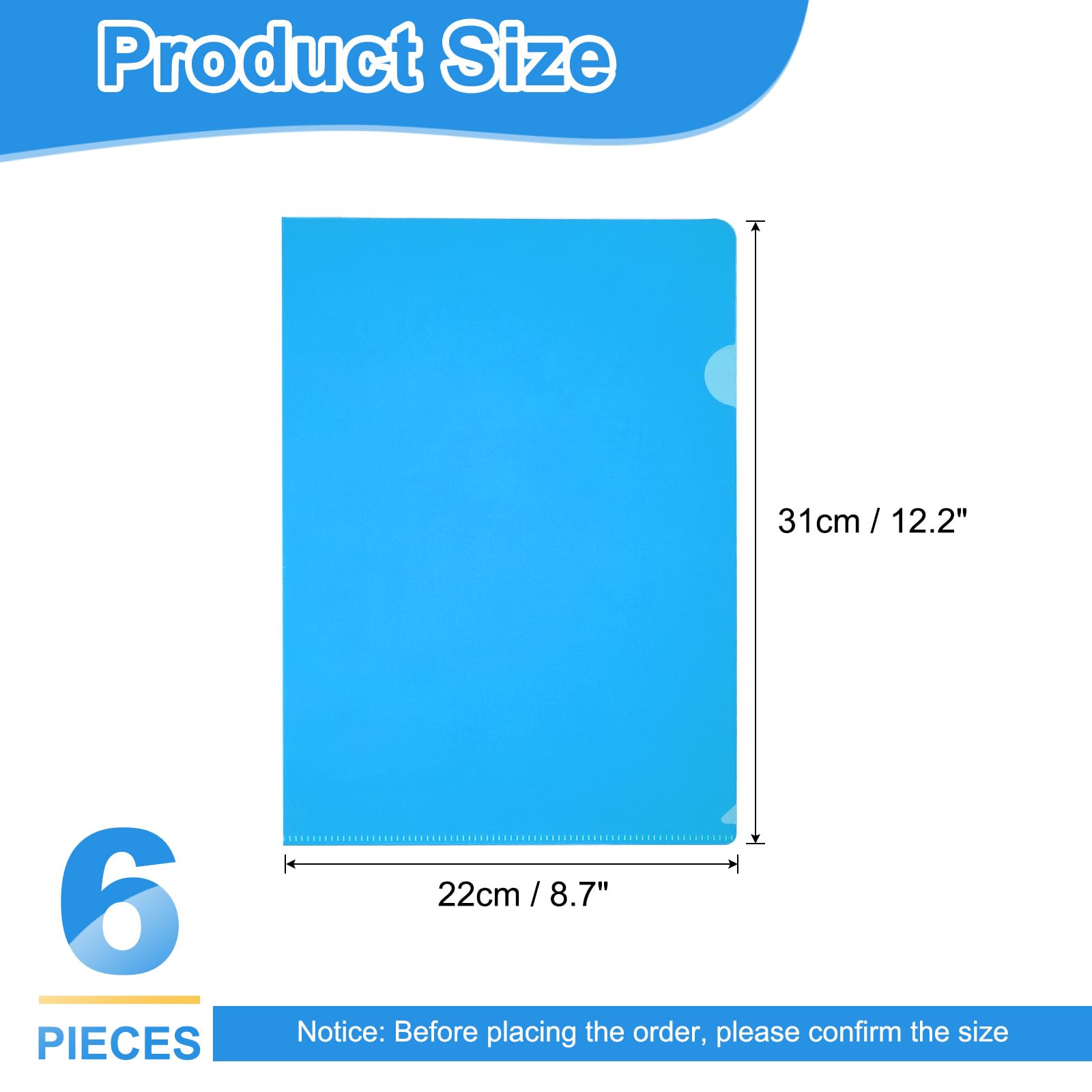 PATIKIL 6 Pack L-Type Plastic Folders, Letter Size Clear Folders for Documents Paper Sleeves Project Folder for Home Office Light Blue - Image 2