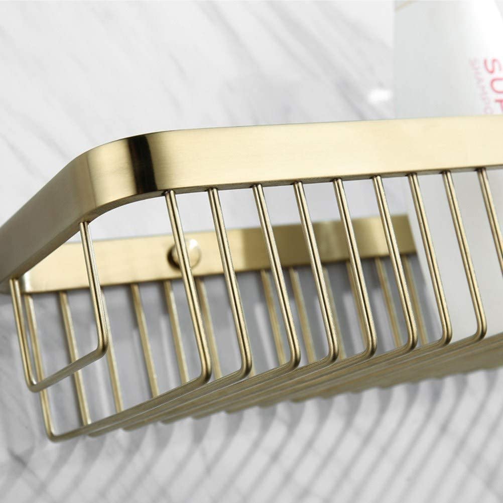 Organizador de ducha – Soporte de pared para champú y acondicionador con acabado de latón – Estante rectangular para almacenamiento de baño