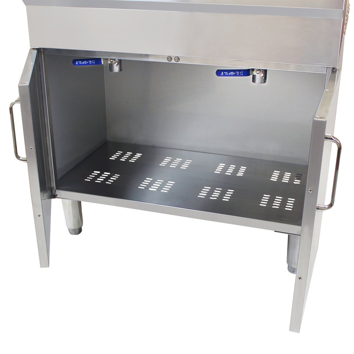 Beeketal 'BSF-320P' Profi Gastro Stand Doppel Fritteuse mit Unterschrank (2 x 16 L Volumen für max. 2 x 11 L Öl) Friteuse mit Fettablaufhahn im Schrank, 2 x 5000 Watt, 400V-50Hz Starkstrom Anschlüsse