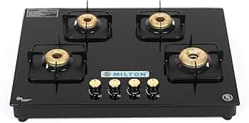 MILTON Champion Pro 4 Burner Auto-Ignition Gas Stove - High-Powered Forged Brass Burner Hobtop with Sleek Metal Knobs, 4 Robust Pan Supports, 1-Year W...