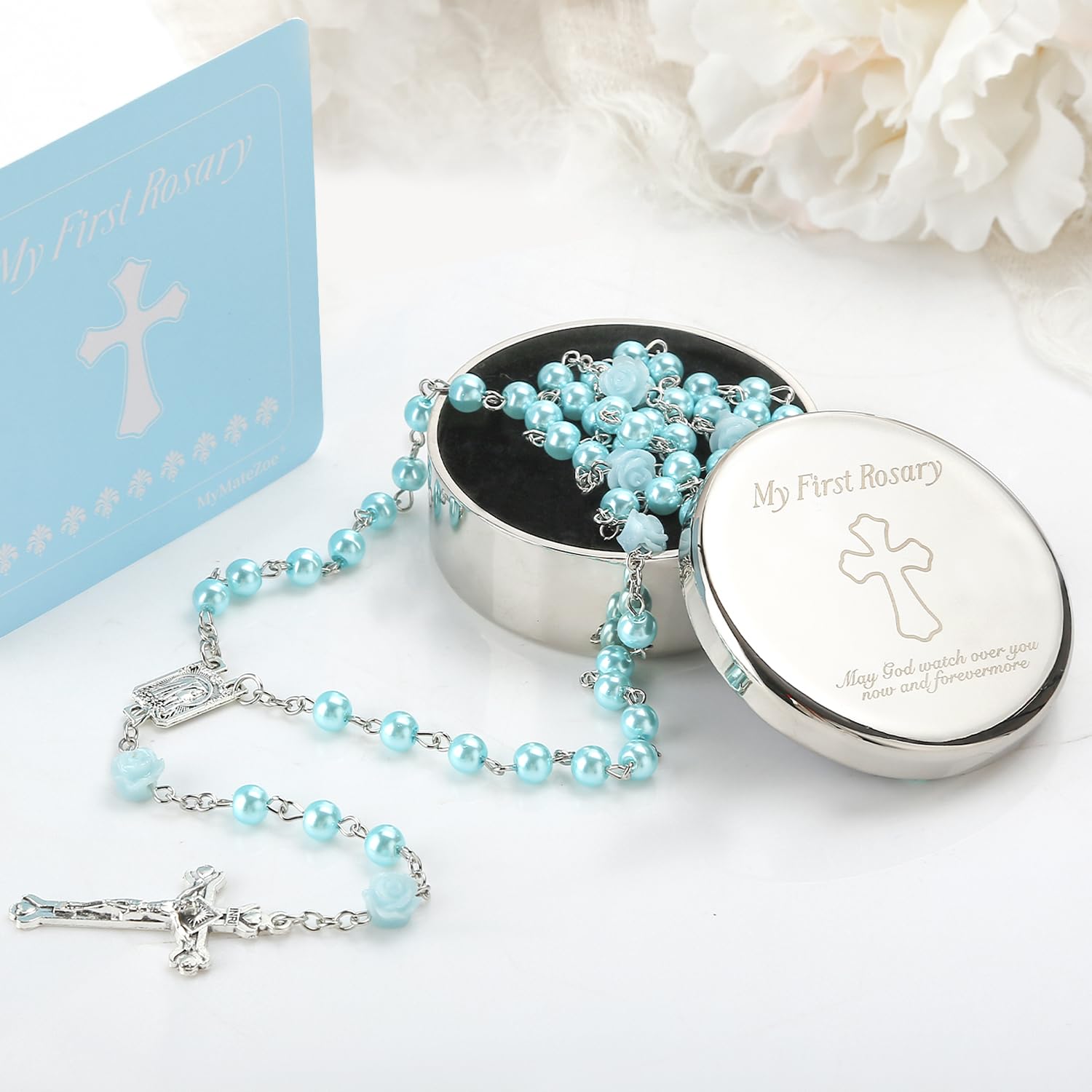 Baptism and Christening Gifts for Boys - My First Rosary with Silver-Plated Keepsake Box, Rosary for Kids, Perfect Catholic Baptism, Baby Dedication, and First Communion Gifts for Newborn Babies from Godparents - Image 2