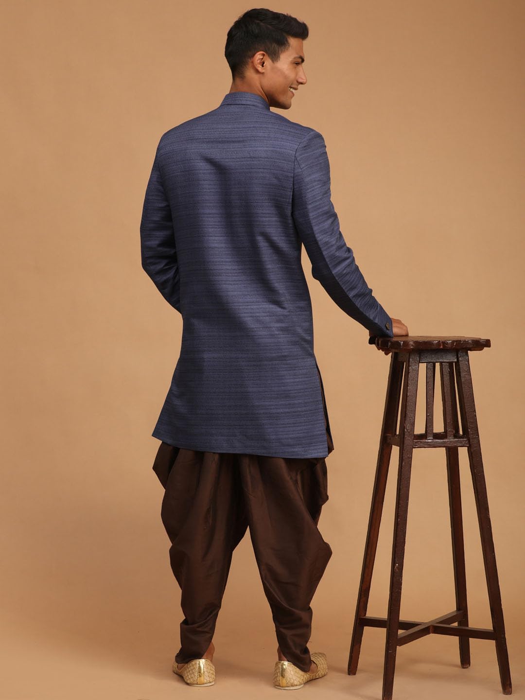 VASTRAMAY Sherwani-Set für Herren, Beige und Braun, Seidenmischung