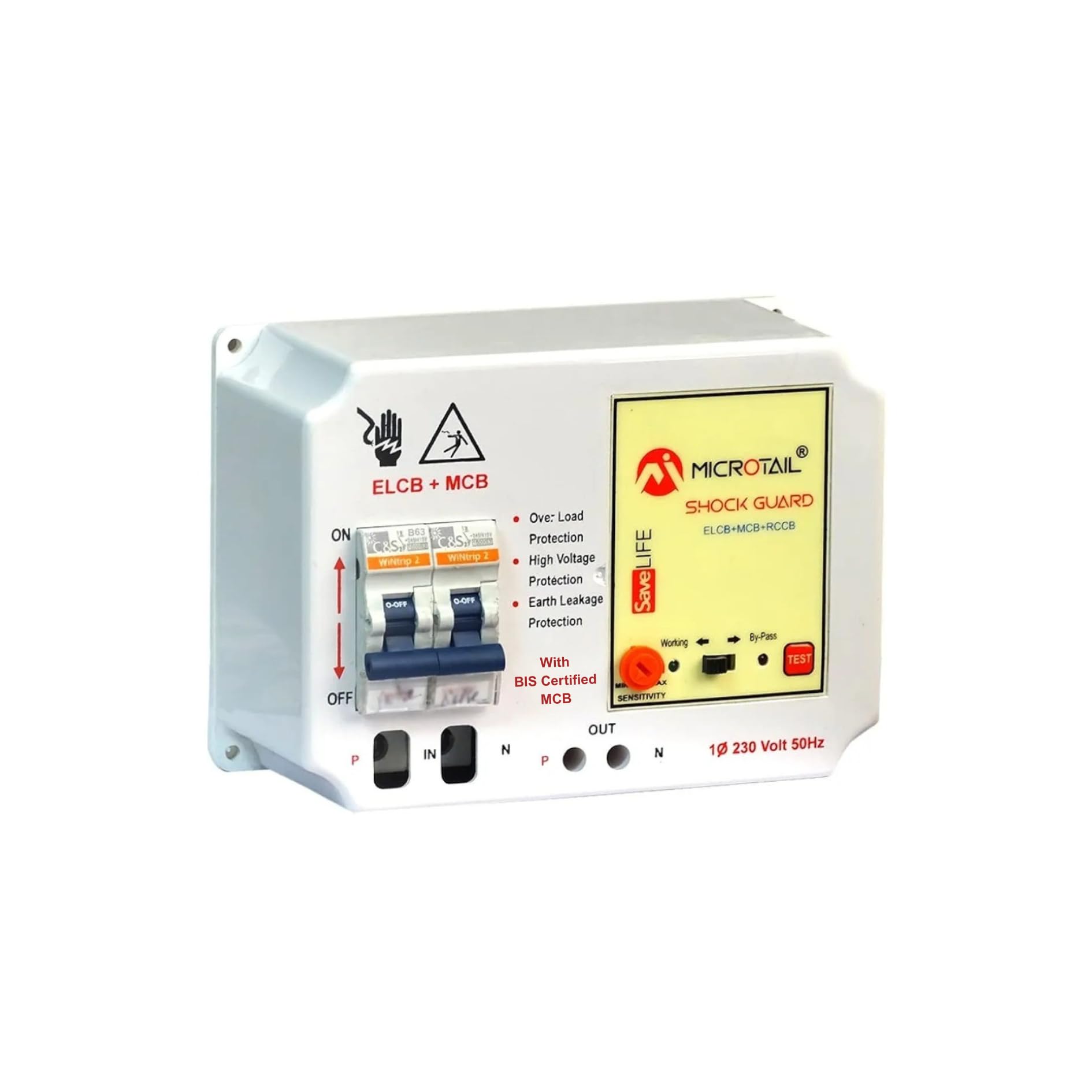 Microtail ELCB 63 Amp Single Phase 2 Pole ELCB + RCCB + ISI Marked MCB with High Voltage, Leakage Current 3 to 30 Ma (White)-image-7