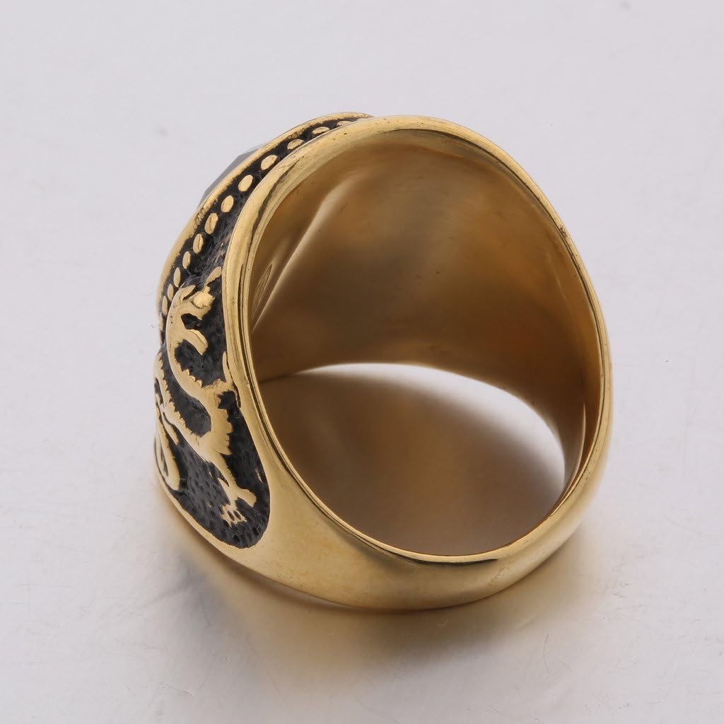 MASOP Stainless Steel Vintage Antique Gemstone Green Emerald Color Stone Ring for Men and Women - Image 6