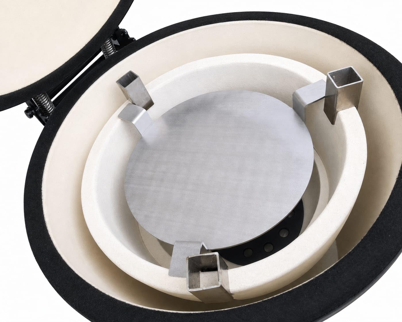 Steel Smokin Midi Kamado Heat Deflector and 3 x Grill Raisers for Aldi Kamado, 4 Piece Set, Stainless Steel, Dishwasher Safe