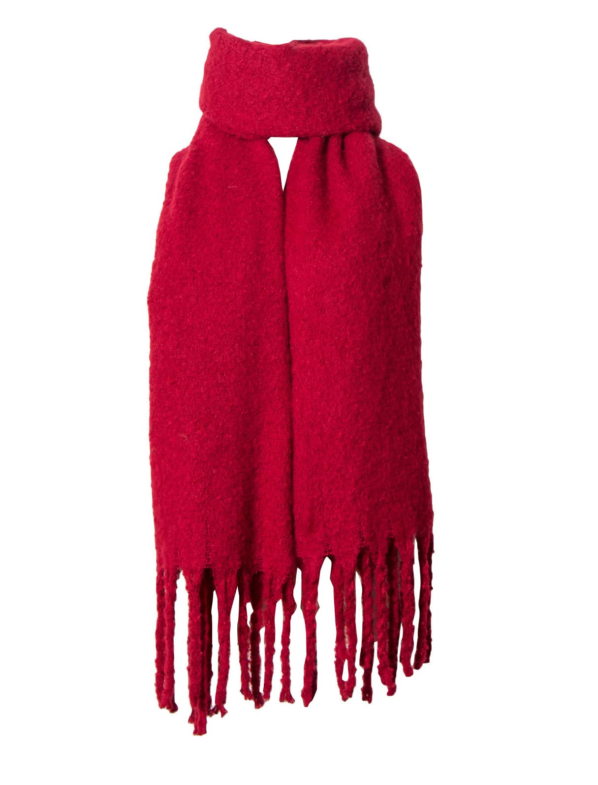 Soulqool Women's Red Long Scarf Winter Shawl Scarves Solid Color Wraps Wool Spinning Tassel Blanket Long Stole Gifts (Red)