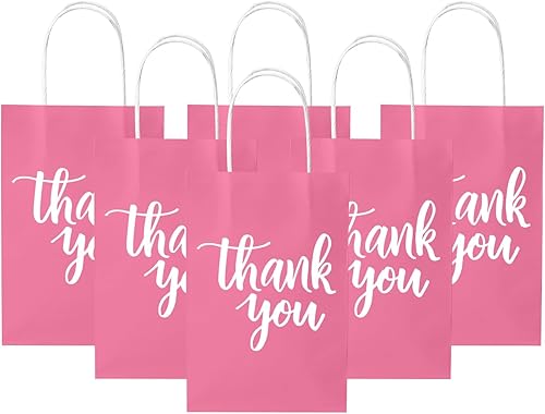 DjinnGlory Paquete de 100 bolsas de regalo pequeñas de color rosa, bolsas de papel de agradecimiento con asas de 9 x 5.5 x 3.15 pulgadas para el día