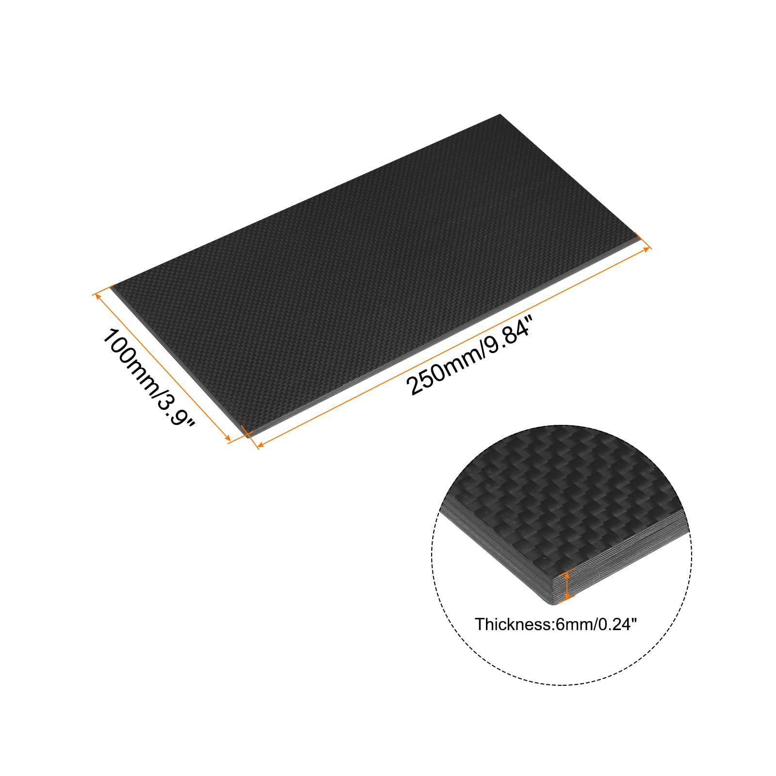 QUARKZMAN 1Stk Kohlefaser Blatt 250×100×6mm Glänzend Oberfläche Pultrudiert Flach Kohlefaser Brett Platte Leinwand Gewebe Panel Blatt für Drachen RC Flugzeug