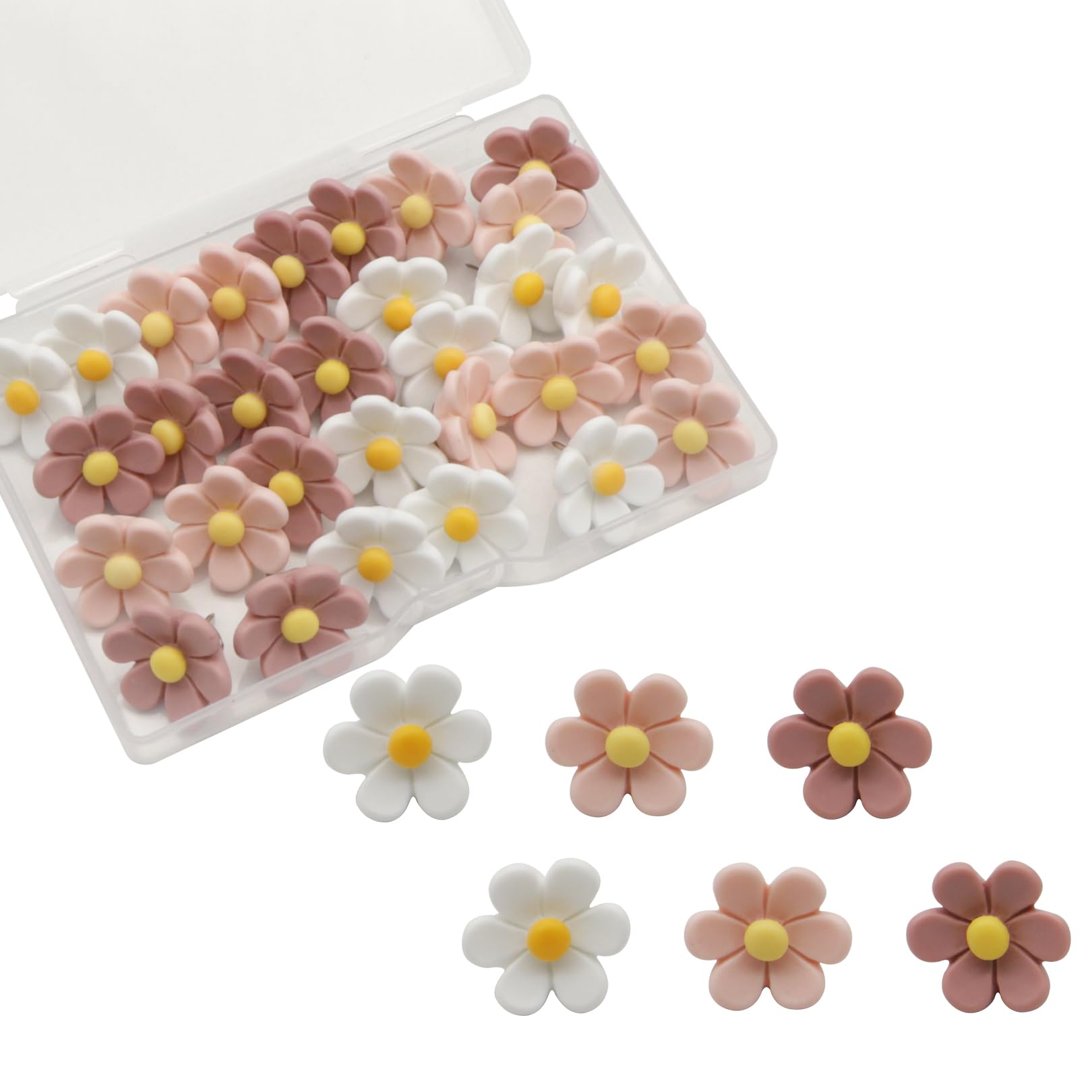 30 Pcs Drawing Pins for Notice Board,Cork Boards Pin Cute Flower Thumb Tacks,Colorful Corkboard Studs Set,Flowers Decorative Novelty Tack for Pinboard Corks Bulletin Office Home Kids & Memo Use