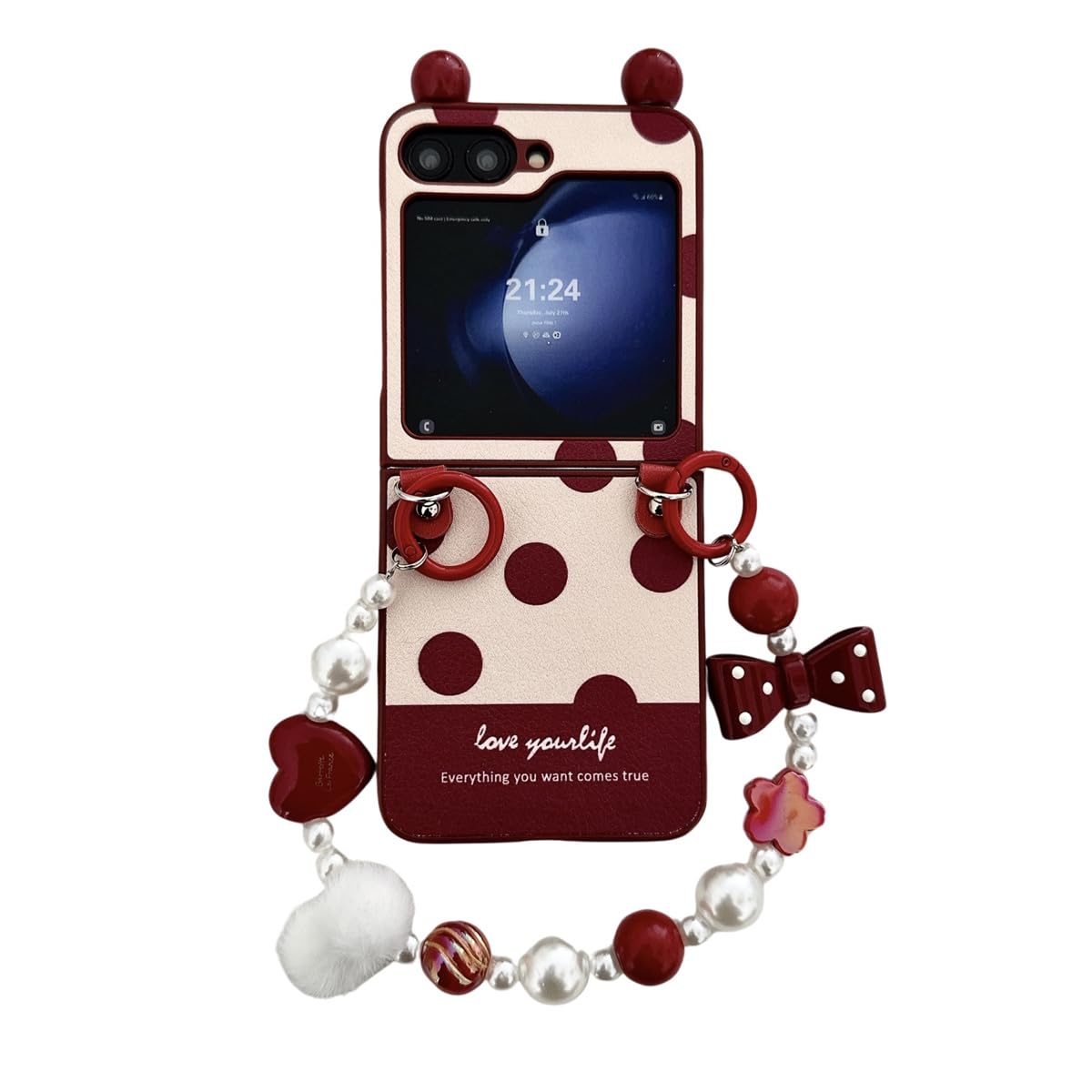 AOLABOKY Cute Phone Case for Samsung Galaxy Z Flip5,Fashion Polka dot Back Cover Design for Galaxy Z Flip 5 with Wrist Chain