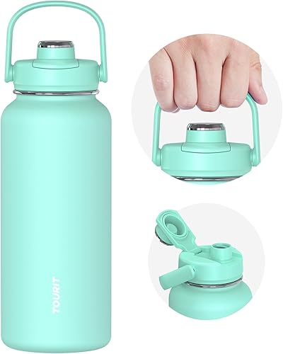 Miniatura 12 de TOURIT Botella de agua aislada de 40 onzas, botellas de agua deportivas de acero inoxidable con asa superior, botella térmica de viaje de doble Azul