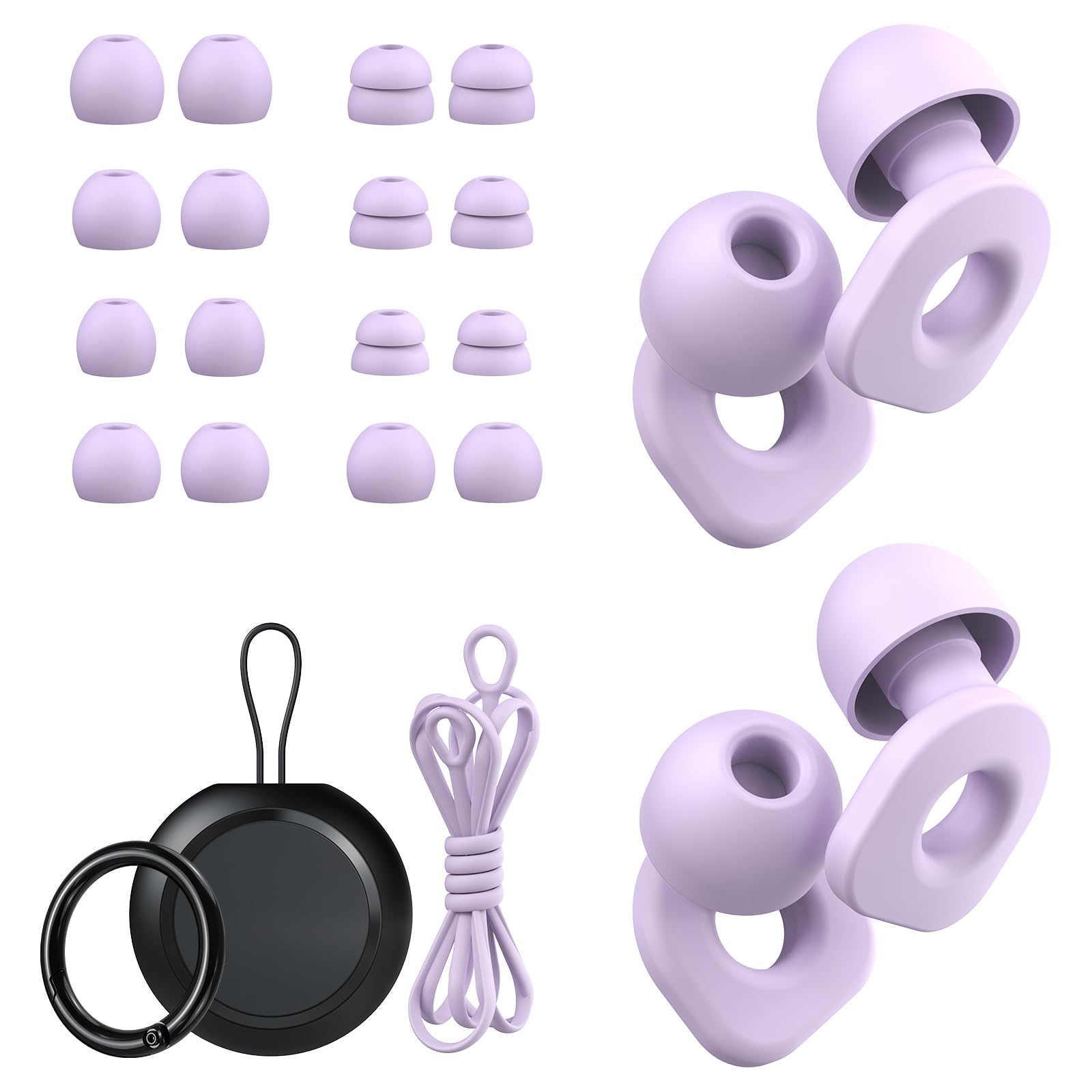2 pares de tapones para los oídos para dormir, tapones reutilizables para los oídos con 8 pares de almohadillas para los oídos y un cable conector, tapones suaves para los oídos para reducción