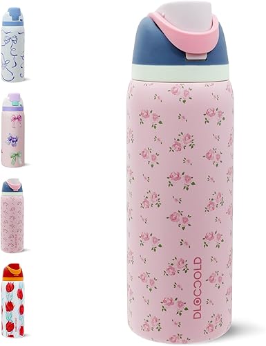 Miniatura 12 de DLOCCOLD Botella de agua aislada de acero inoxidable con pajita para deportes, viajes y escuela, botella de agua deportiva de 24 onzas, termo a
