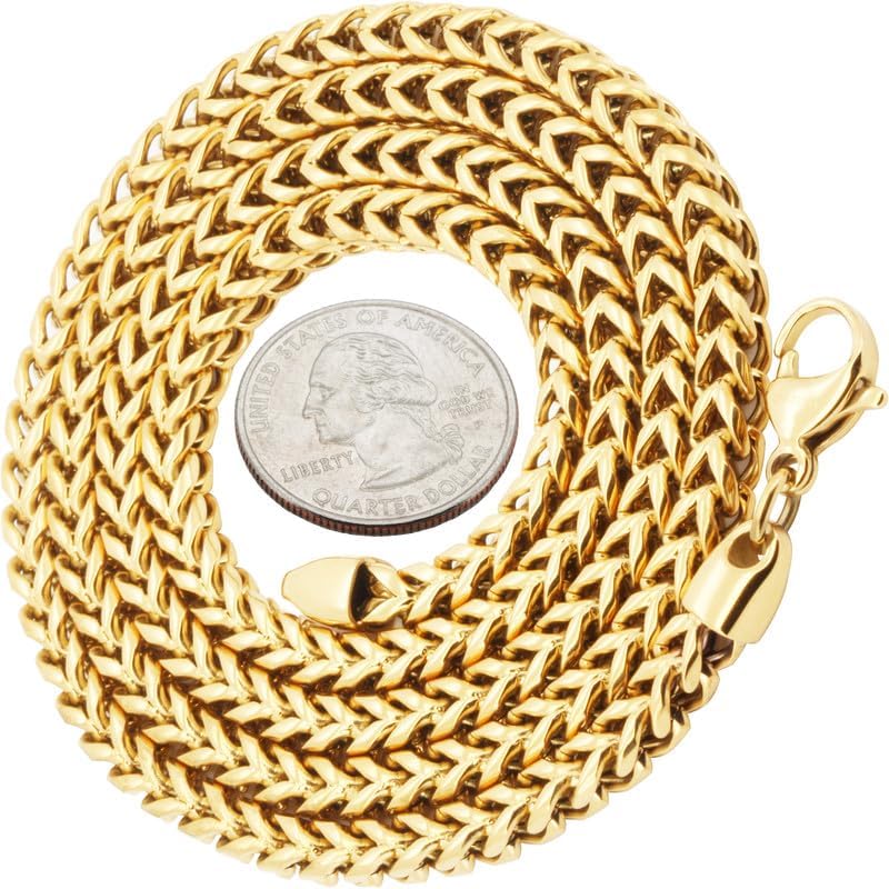 316L Stainless Steel 18K White/Yellow/Black Gold Finish 5MM Smooth Franco Box Chain Necklace Bracelet For Women & Men 8.5″-36″