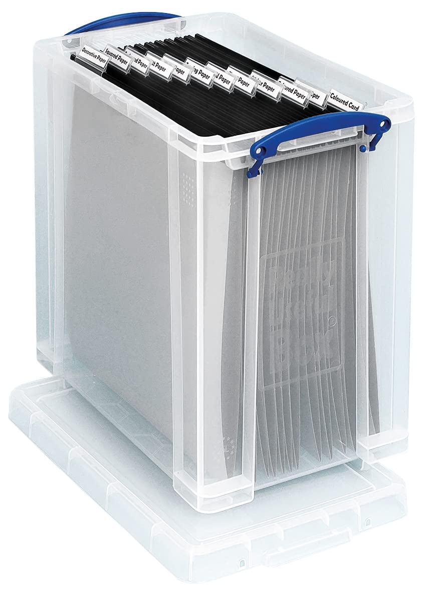 Really Useful Box Plastic Storage 25 Litre Clear with 10 x Suspension Files