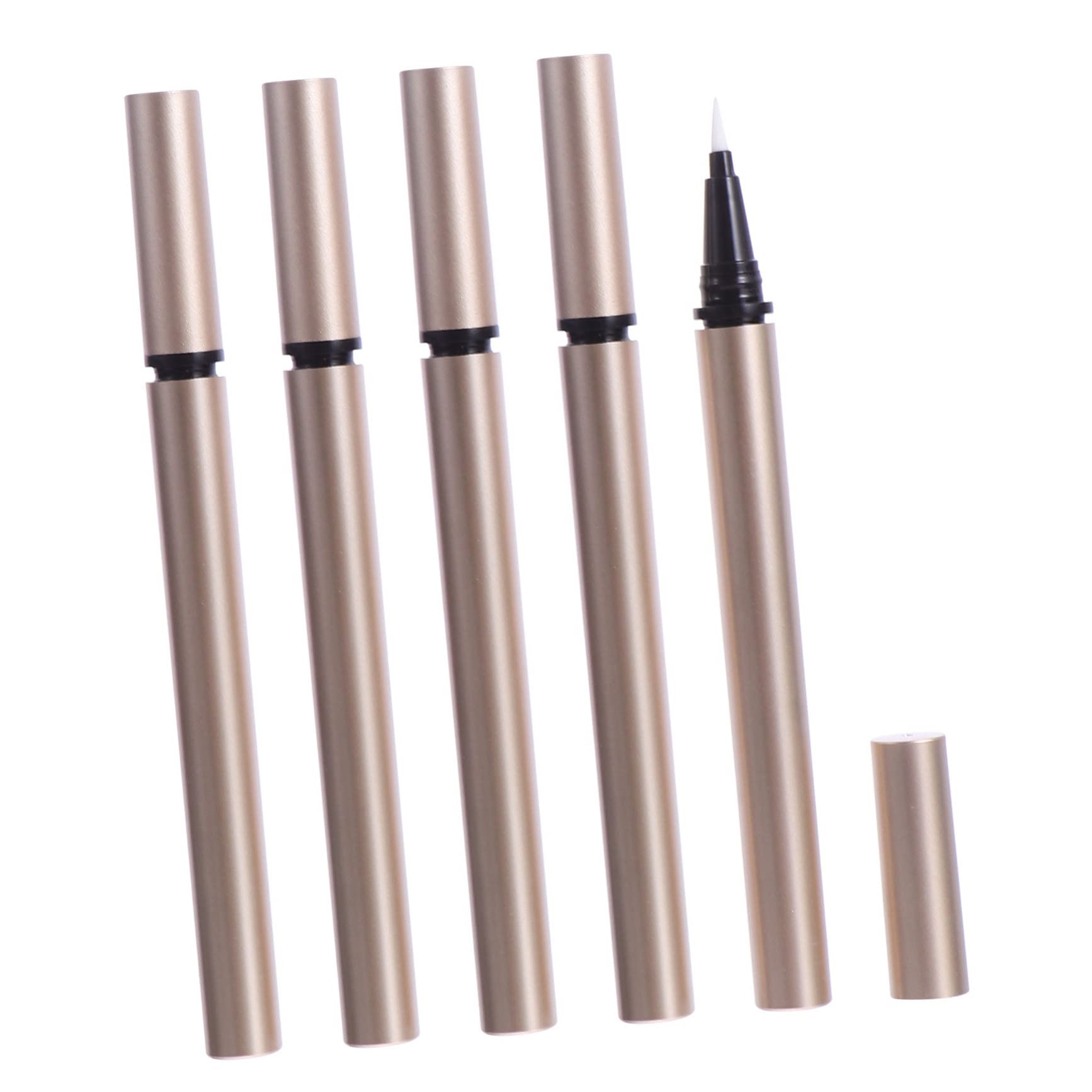 GALPADA Lot De 5 Tubes D’eye-liner Liquide Vide 1 Ml, Applicateurs Rechargeables, Plastique Doré Mat, Pour Maquillage Diy, Usage Professionnel Et Personnel