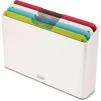 Joseph Joseph Folio Icon Colour Coded Non-Slip Chopping Board Set with Storage Box Medium White