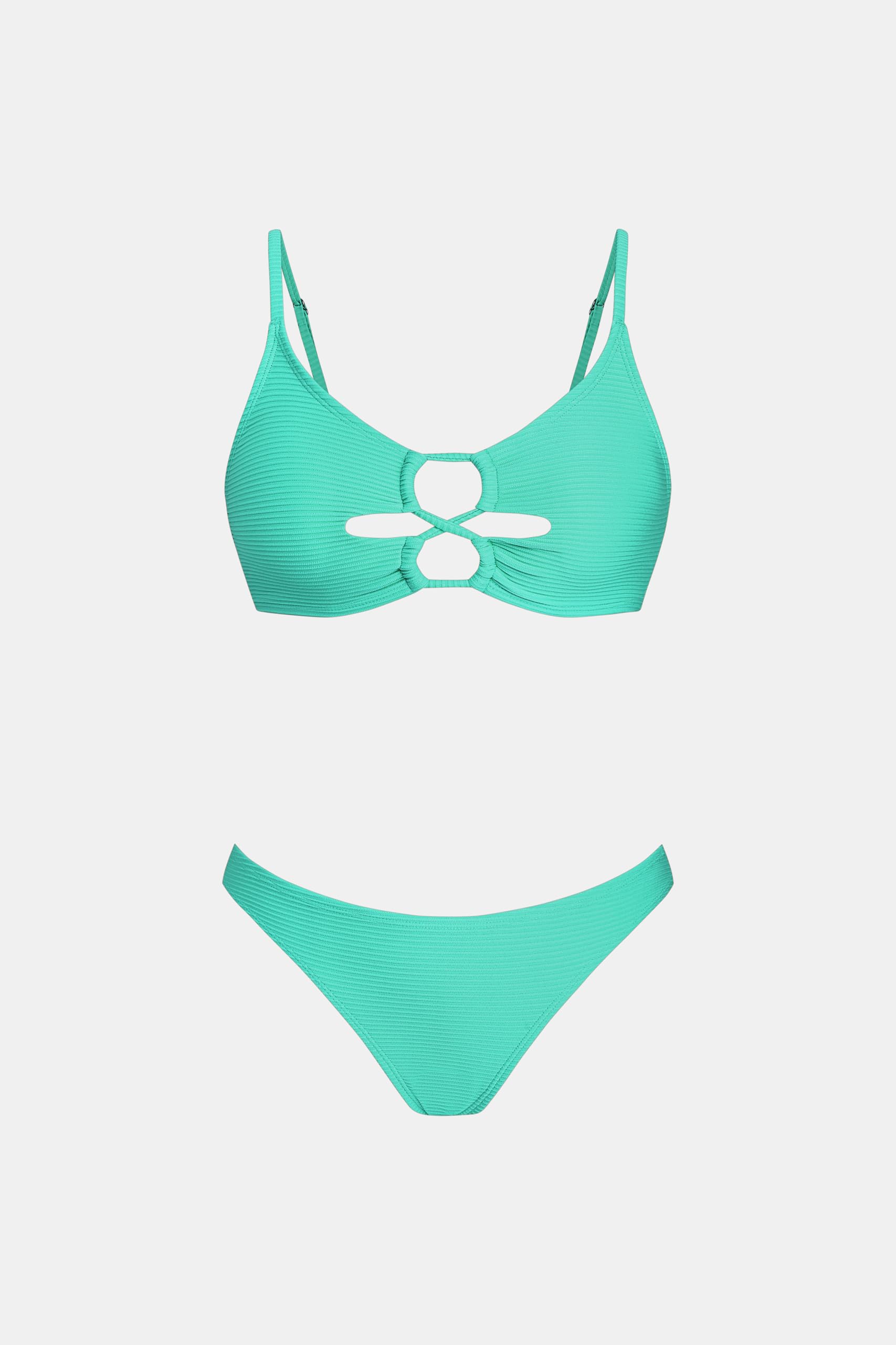 CUPSHE Conjunto de bikini para mujer, traje de baño de dos piezas con abertura frontal, cuello redondo, talle bajo, corte alto, traje de baño atrevido