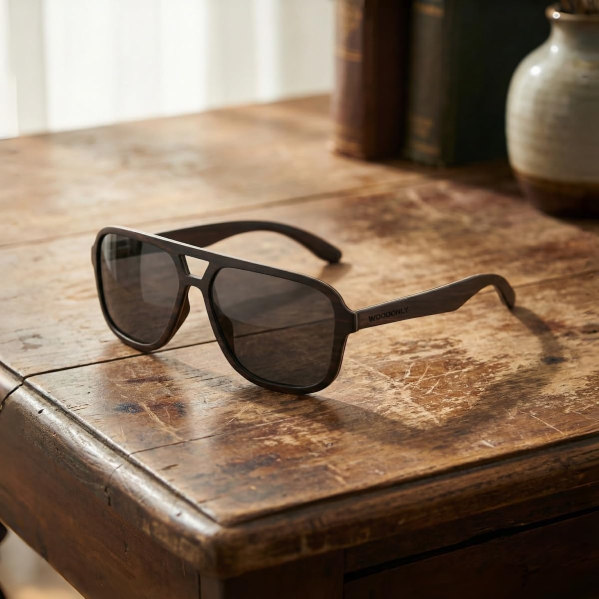 Gafas de sol polarizadas de madera de piloto - Gafas de sol de madera estilo moda con funda de bambú para hombres y mujeres regalos perfectos