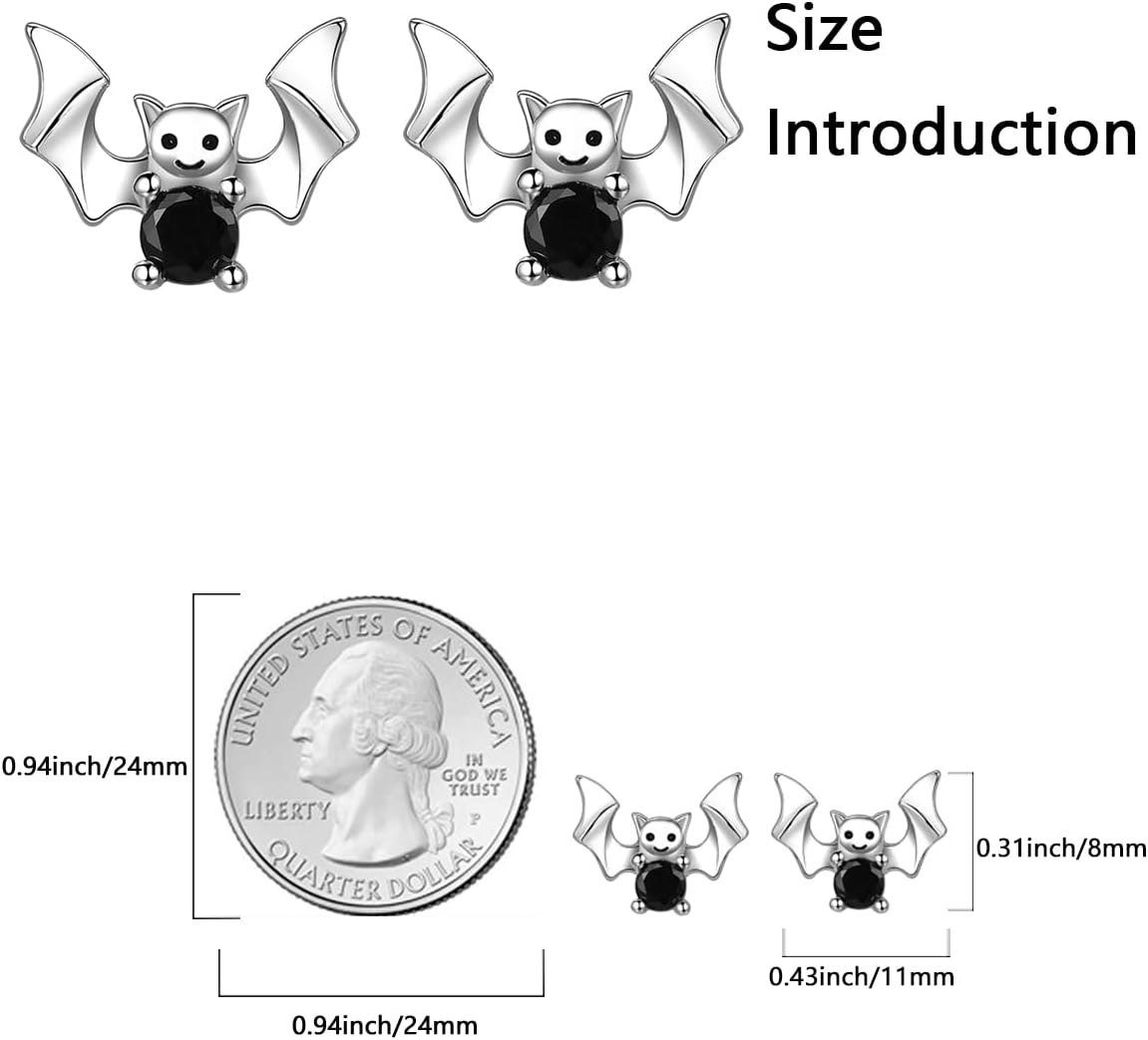 Bat Earrings S925 Sterling Silver Animal Earrings Halloween Party Gothic Vampire Bat Stud Earrings Halloween Jewellery for Women - Image 3