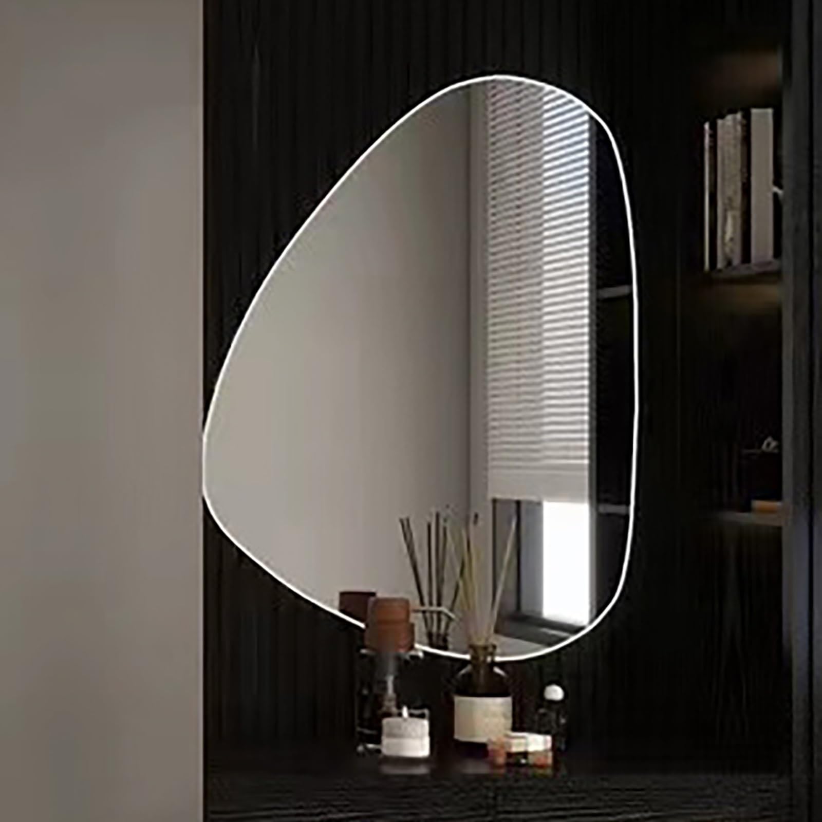 FGXHHS Irregular Asymmetrical Frameless Wall Mirror, Large HD Glass Vanity Wall-Mounted Decorative Mirror for Bathroom Living Room Bedroom Entryway, 52x70cm/20.5x27.6in
