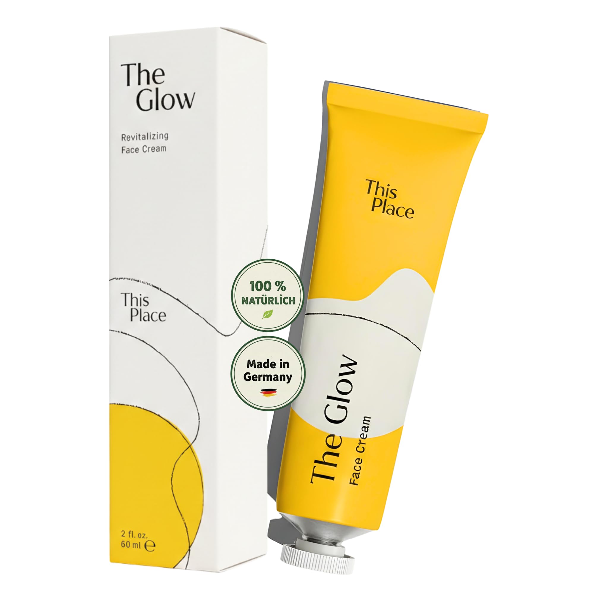 This Place The Glow Creme — Feuchtigkeitsspendende & Entzündungshemmende Gesichtscreme mit Zimtrinde und Hyaluronsäure, Für Alle Hauttypen (60 ml)