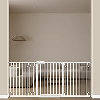 Vista 9 de ALLAIBB Soporte de presión extra ancho para puerta de bebé con cierre automático, puerta de seguridad de metal blanco para escaleras y puertas, a