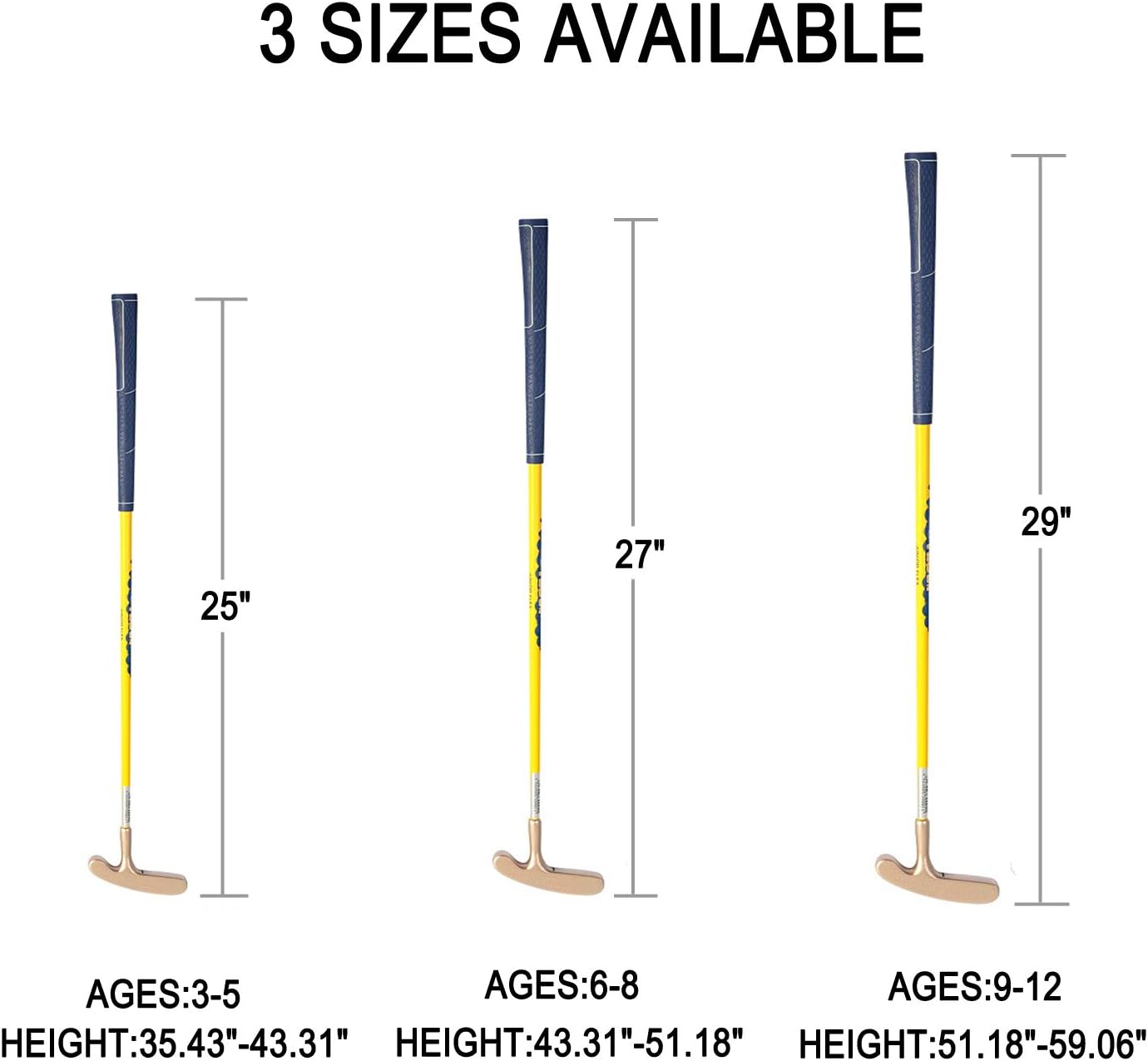 Acstar Two Way Junior Golf Putter Graphite Kids Putter Both Left and Right Handed Easily Use for Kids Age 3-5(Gold Head+Yellow Shaft+Blue Grip,25 inch,Age 3-5)