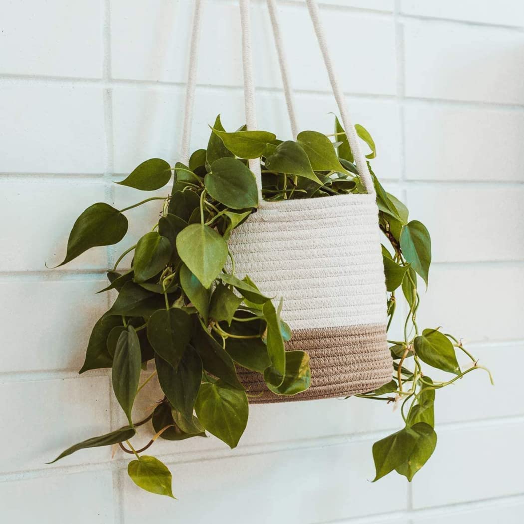 Hängende Seil Pflanzer Korb Gewebter Vase Baumwollseil Pflanzkorb Blumentopf Pflanzenhänger Für Pflanzgefäße Blumentopf Lagerung Home Decor Blumenampel Hängeampel Für Terrasse Veranda Balkon