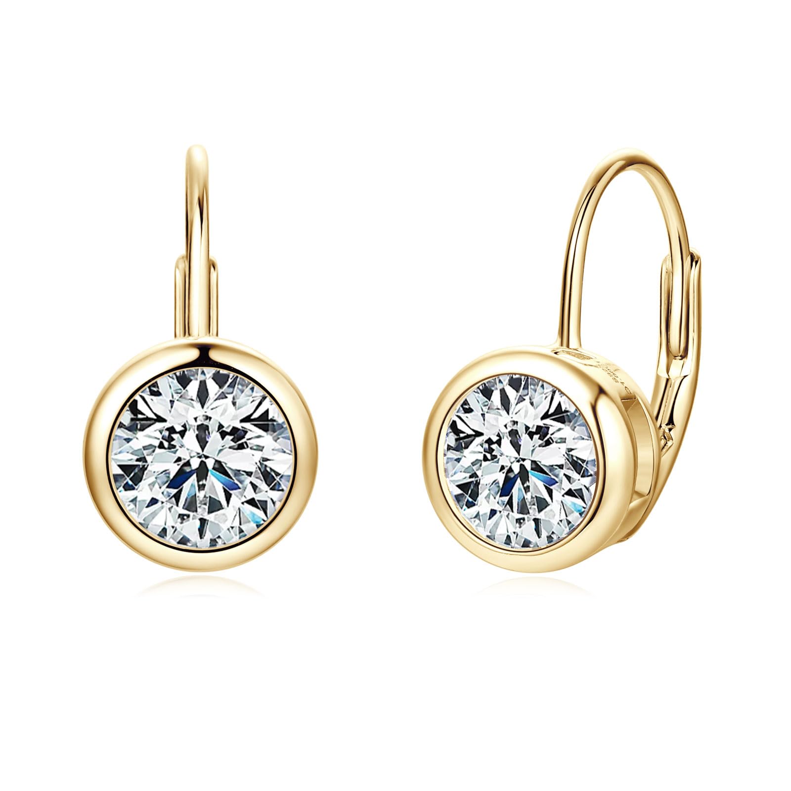 Moissanite Hoop Earrings 925 Sterling Silver Hypoallergenic Bezel Set Leverback Drop Earrings for Women D Color VVS1 Lab