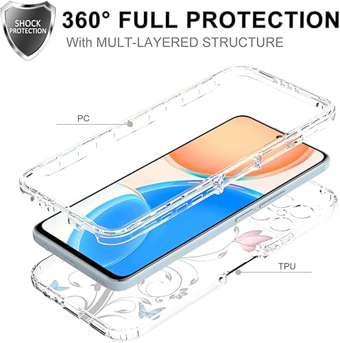 Miniatura 3 de Ueokeird Funda para Honor X8 (no compatible con 5G) TFY-LX1 con protector de pantalla de vidrio templado, patrón de mariposa transparente de cuerpo