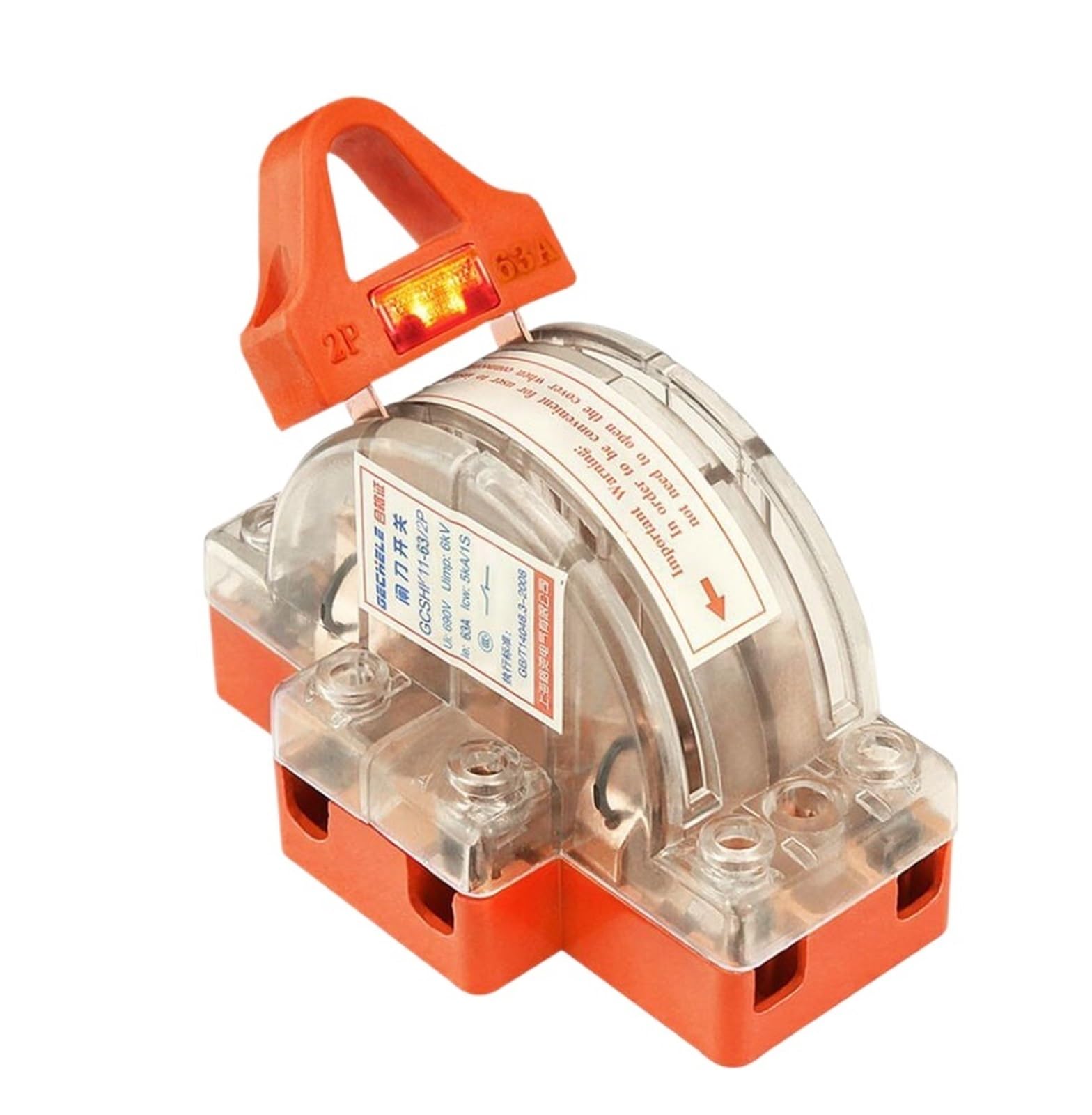 Interruptor de desconexión bipolar de doble tiro, transparente, con lámpara, 32 A/63 A/100 A, 2 polos, 1 unidad(2P 100A)