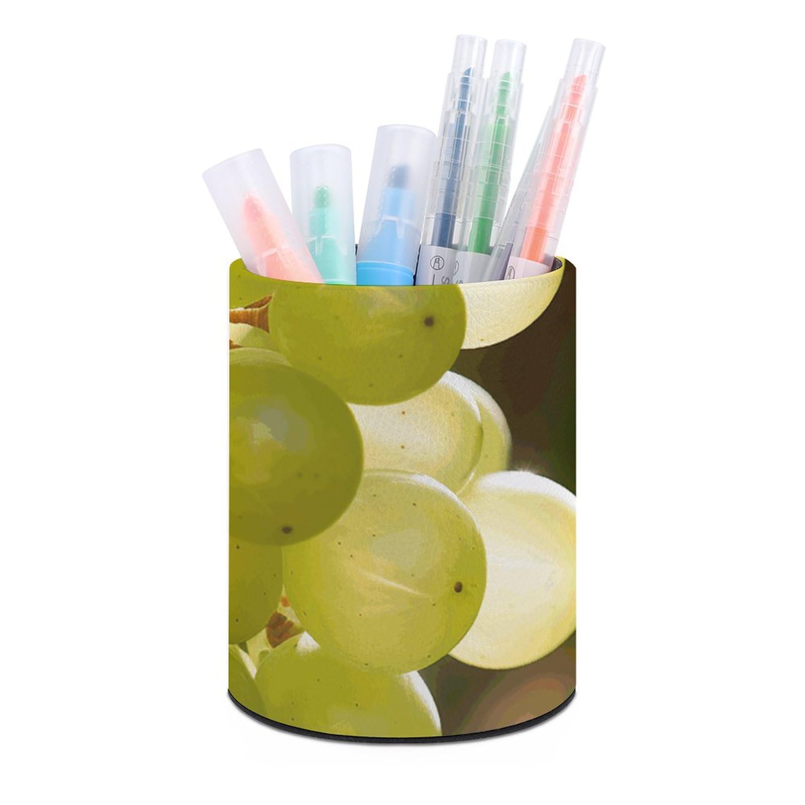 KLOPH PU Leather Pen Holder for Desk, Aesthetic Pencil Cup for Desktop, Makeup Brush Srotage for Pens Organizer Office Supplies, Green Grape Hanging Pen Cup Pencil Caddy for Home Art Supply