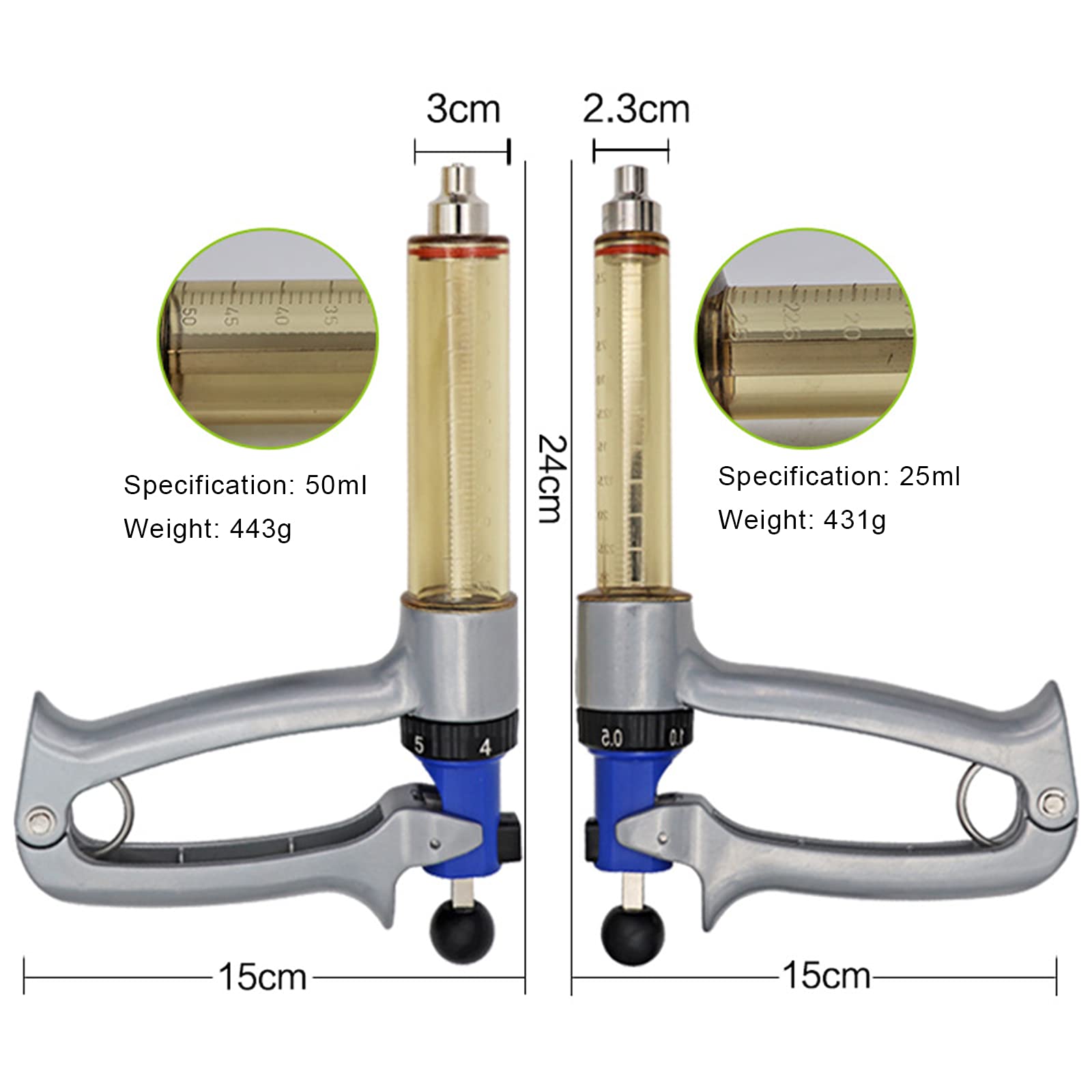 Seringue d'injection continue semi-automatique réglable de 50 ml, pistolet d'injection de vaccin pour volailles et bétail